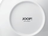 Rückseite eines weißen Tellers mit der Aufschrift 'JOOP! MADE IN GERMANY'.