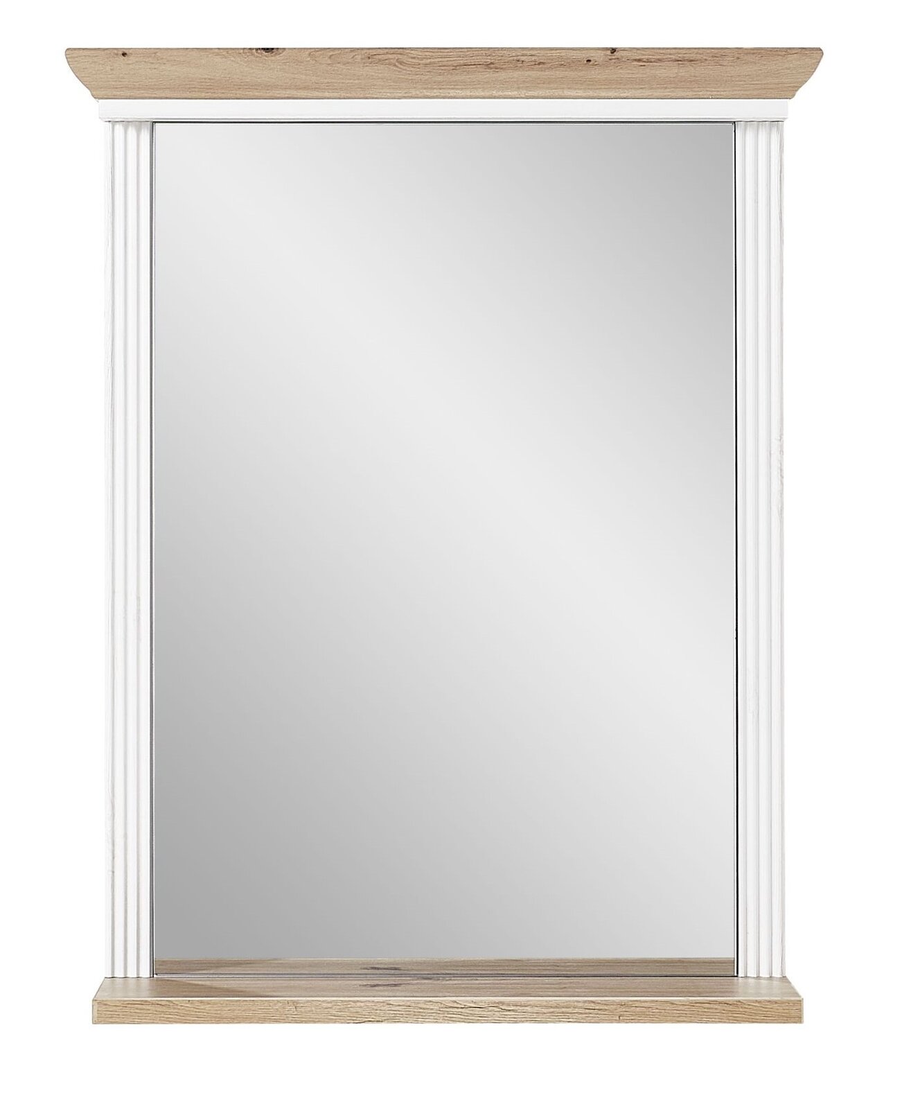 Landscape Spiegel schmal JUDITH Schmaler Spiegel mit weißem Rahmen und Holzverzierung, Frontalansicht