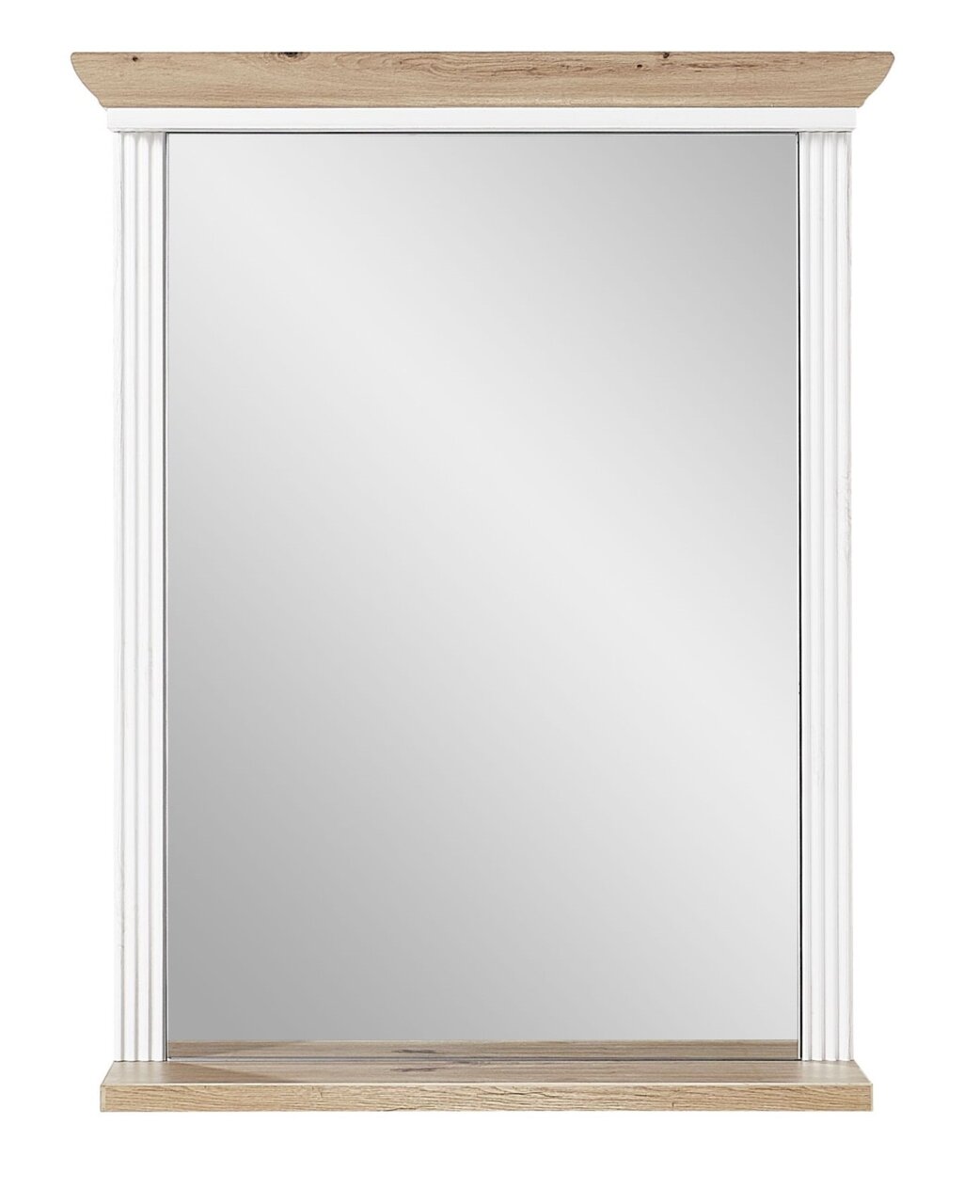 Landscape Spiegel schmal JUDITH Schmaler Spiegel mit weißem Rahmen und Holzverzierung, Frontalansicht