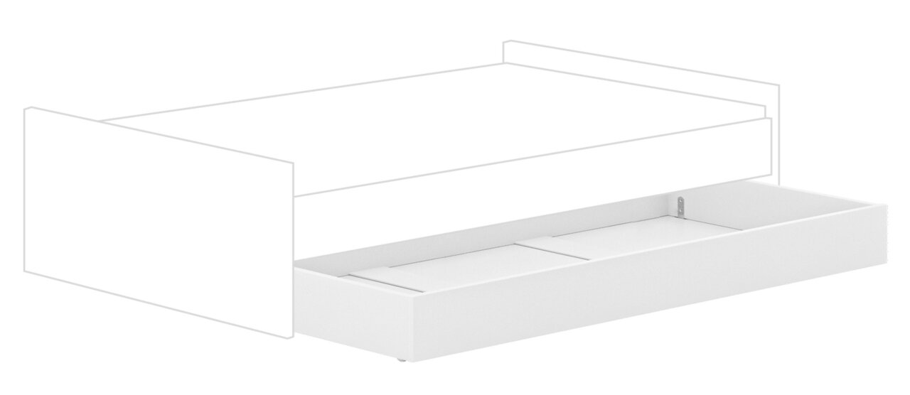 Paidi Bettkasten Unterschiebebett LITTLE FLO Weißer Bettkasten als Unterschiebebett, perspektivisch von der Seite gezeigt.