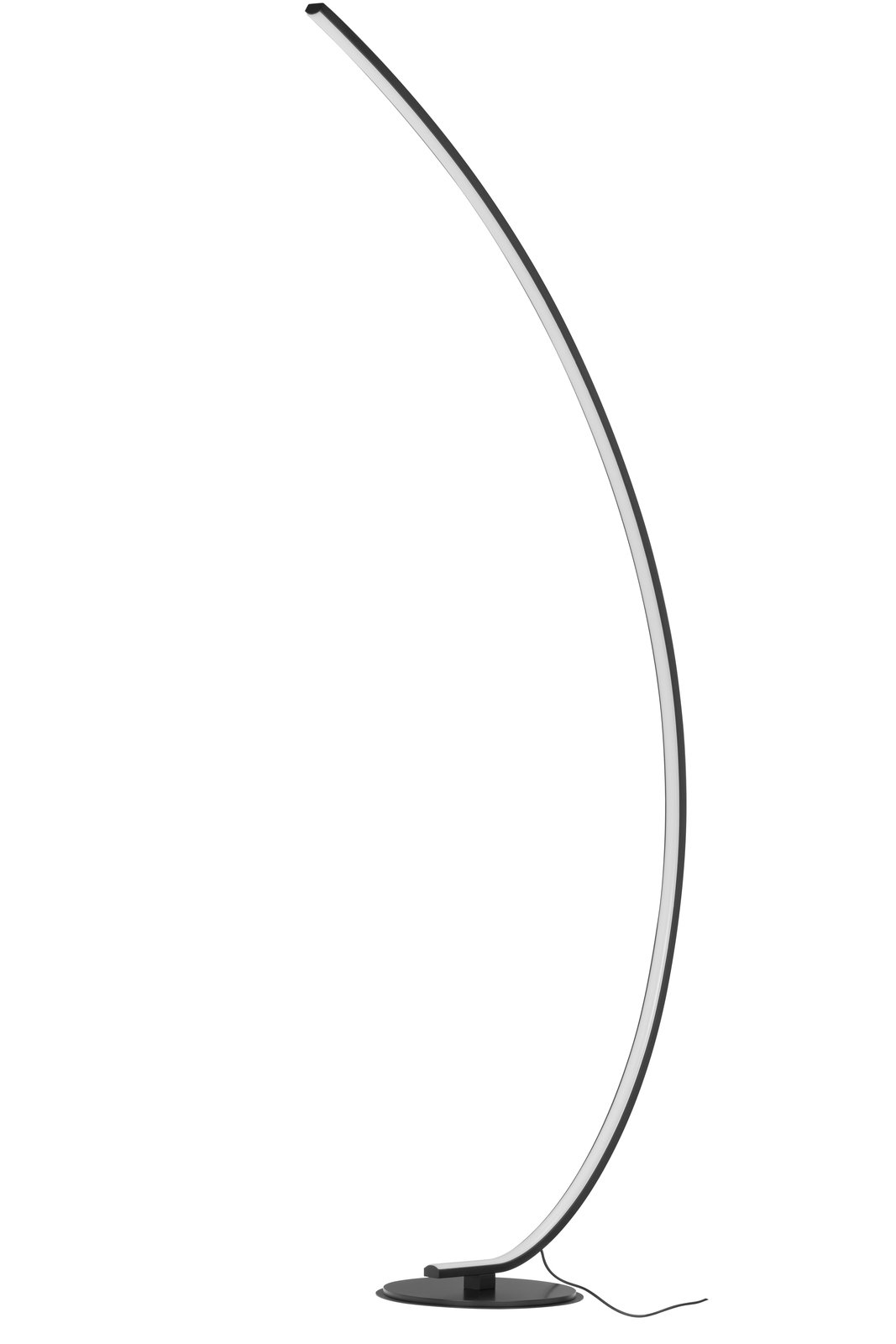 Moderne LED-Stehleuchte mit geschwungenem Design, seitliche Perspektive