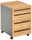 Novel Rollcontainer RENTON Rollcontainer mit vier Schubladen in Holzoptik und seitlichen grauen Elementen, auf Rollen, perspektivisch von vorne links fotografiert.