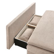 Funktionssofa mit geöffneter Aufbewahrungseinheit, seitliche Perspektive