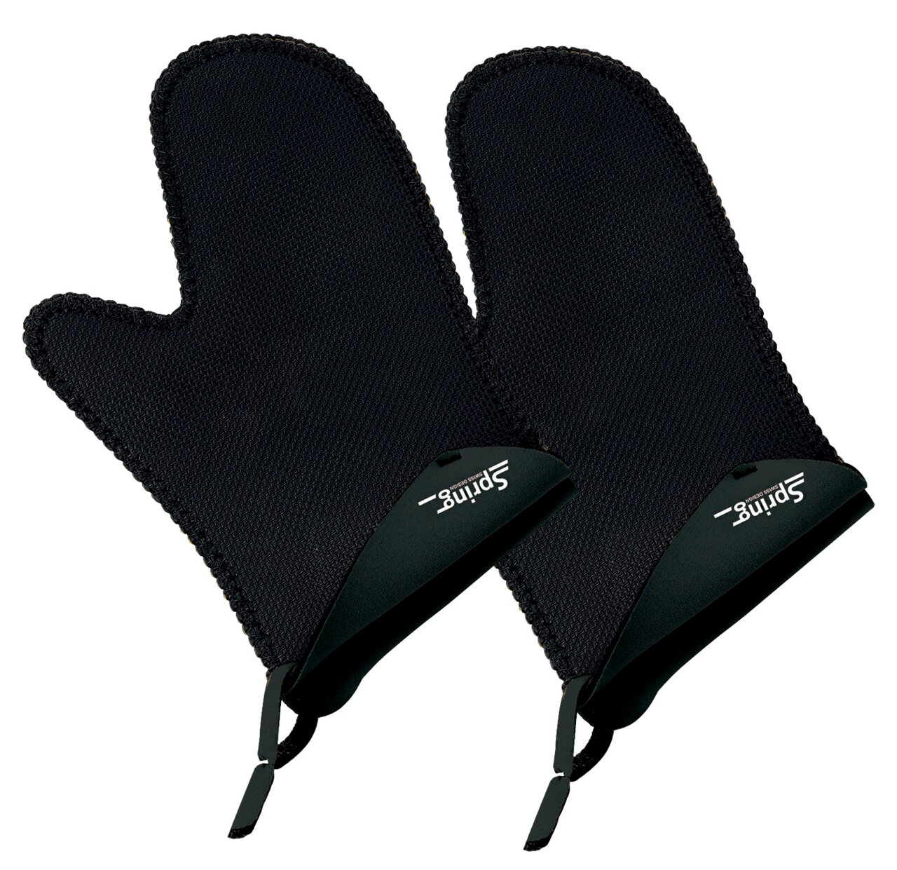 Twee zwarte, korte handschoenen van antislipmateriaal, gezien van bovenaf.