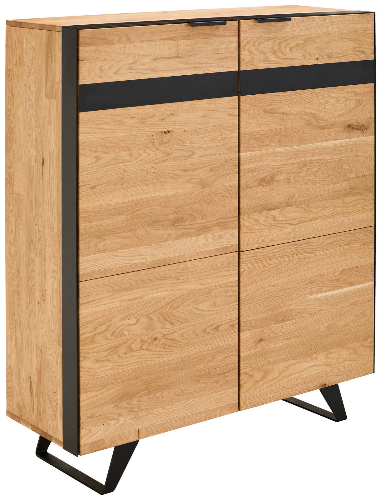 Landscape Highboard ZAFIRO Hochwertiges Highboard aus Holz mit schwarzem Akzentstreifen, seitliche Perspektive