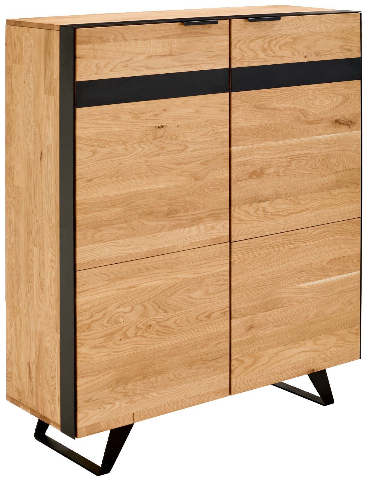 Landscape Hoogkast ZAFIRO Hochwertiges Highboard aus Holz mit schwarzem Akzentstreifen, seitliche Perspektive