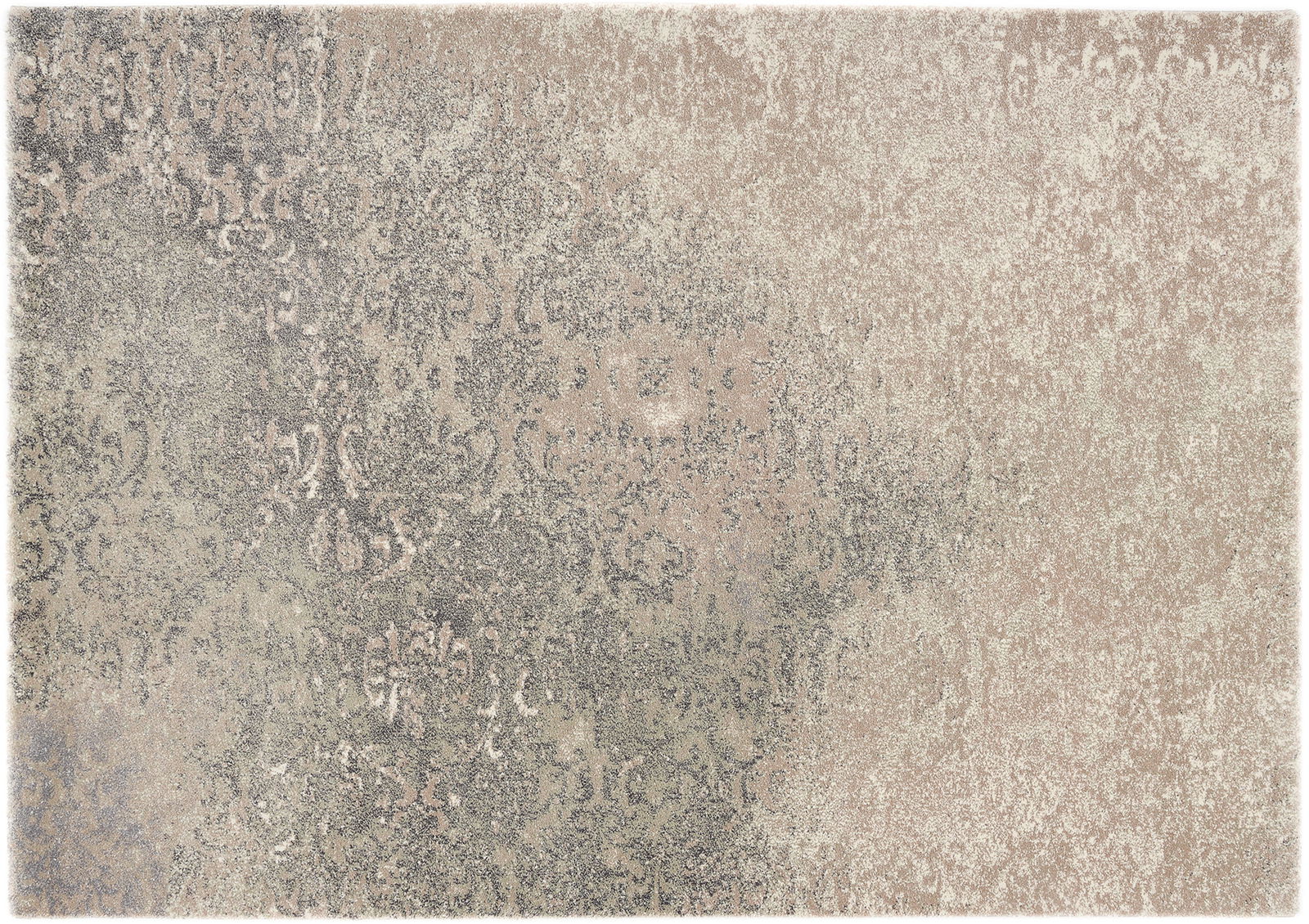 Designer Teppich mit abstraktem Muster in Beige- und Grautönen, Draufsicht