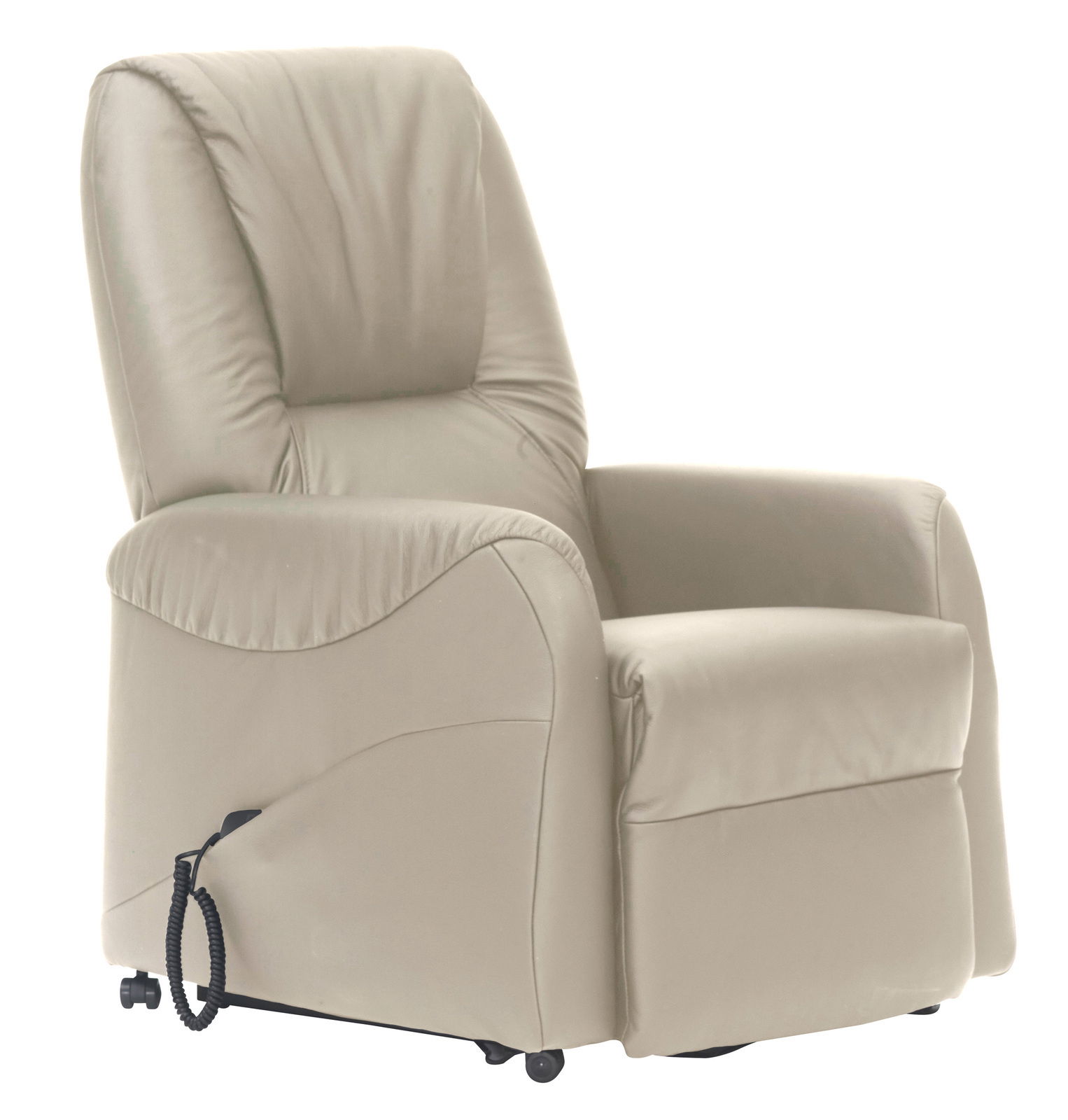 Himolla Fernsehsessel 9964 QUARTETT Beiger Fernsehsessel aus Leder, seitliche Perspektive, mit verstellbarer Rückenlehne und Armlehnen.