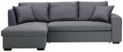 Graues Ecksofa mit drei Rückenkissen und zwei Armlehnenkissen, Vorderansicht