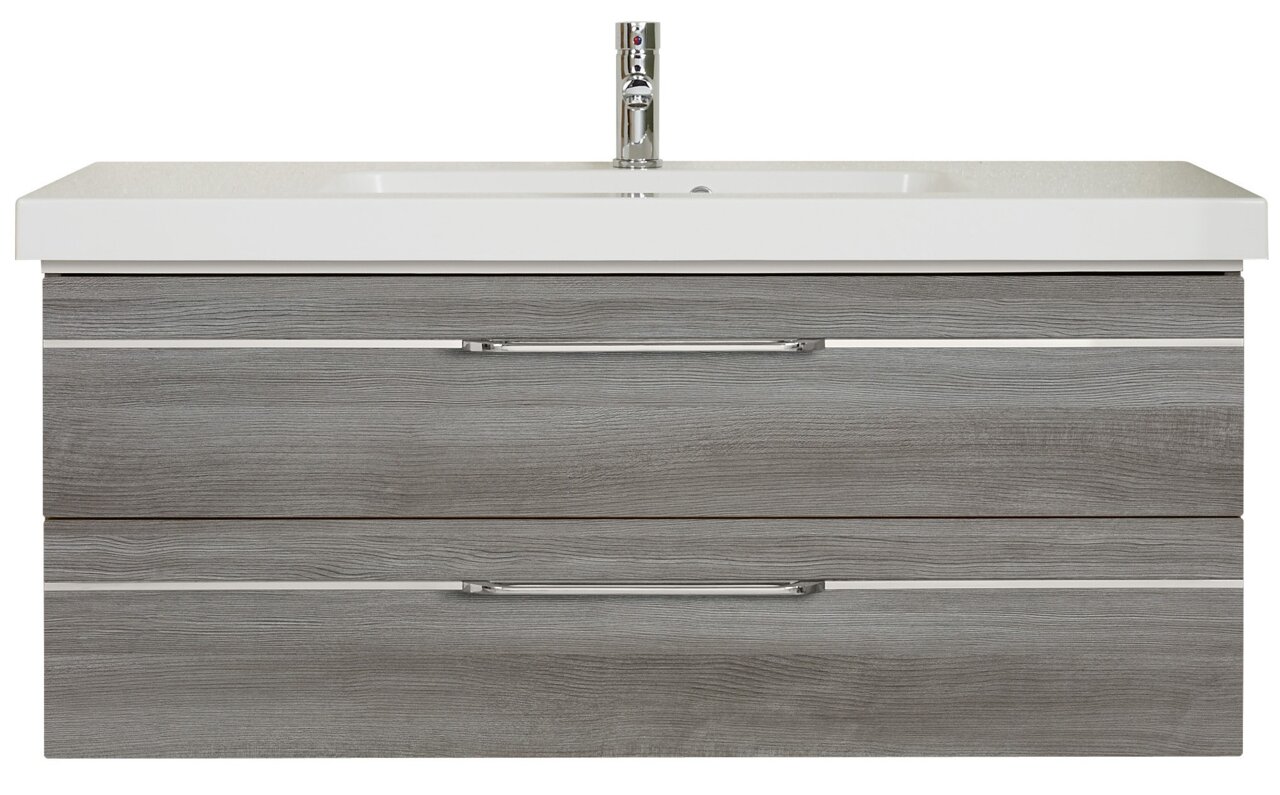 Pelipal Waschtischlösung BALTO SPRINT Moderner Waschtisch mit grauer Holzoptik und zwei Schubladen, Frontalansicht