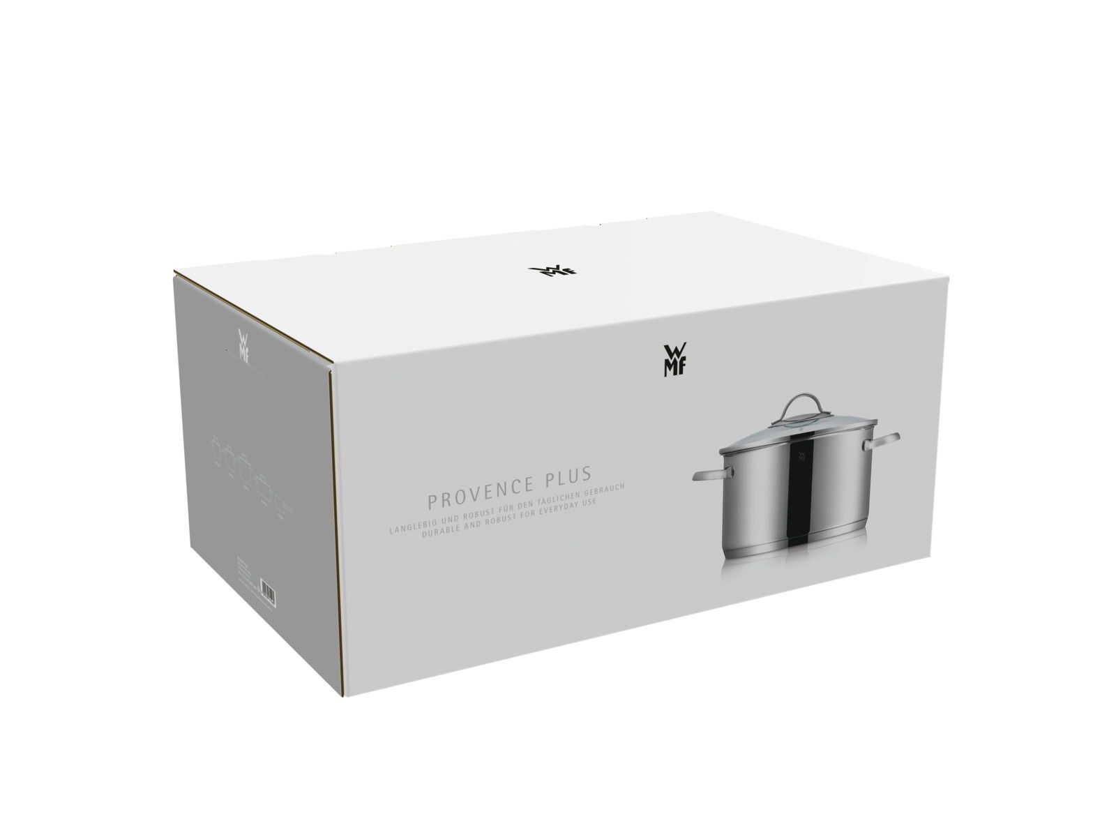 Verpackung des WMF Topfsets Provence Plus, schräg von vorne fotografiert