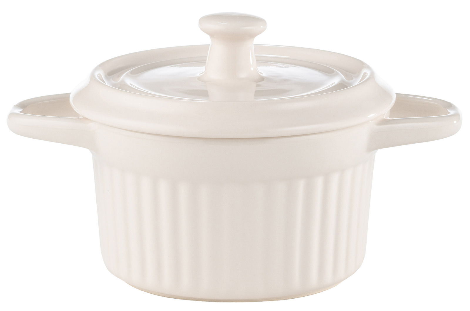 Zurbrüggen Big-Cocotte Weiße Cocotte mit Deckel und seitlichen Griffen, frontale Perspektive