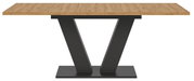 Moderner Esstisch mit Holzplatte und V-förmigem Metallgestell, Frontalansicht