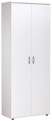 Weißer XL-Schuhschrank mit zwei Türen und silbernen Griffen, seitliche Perspektive