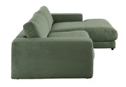Grünes Longchair-Sofa aus geripptem Stoff, seitliche Perspektive