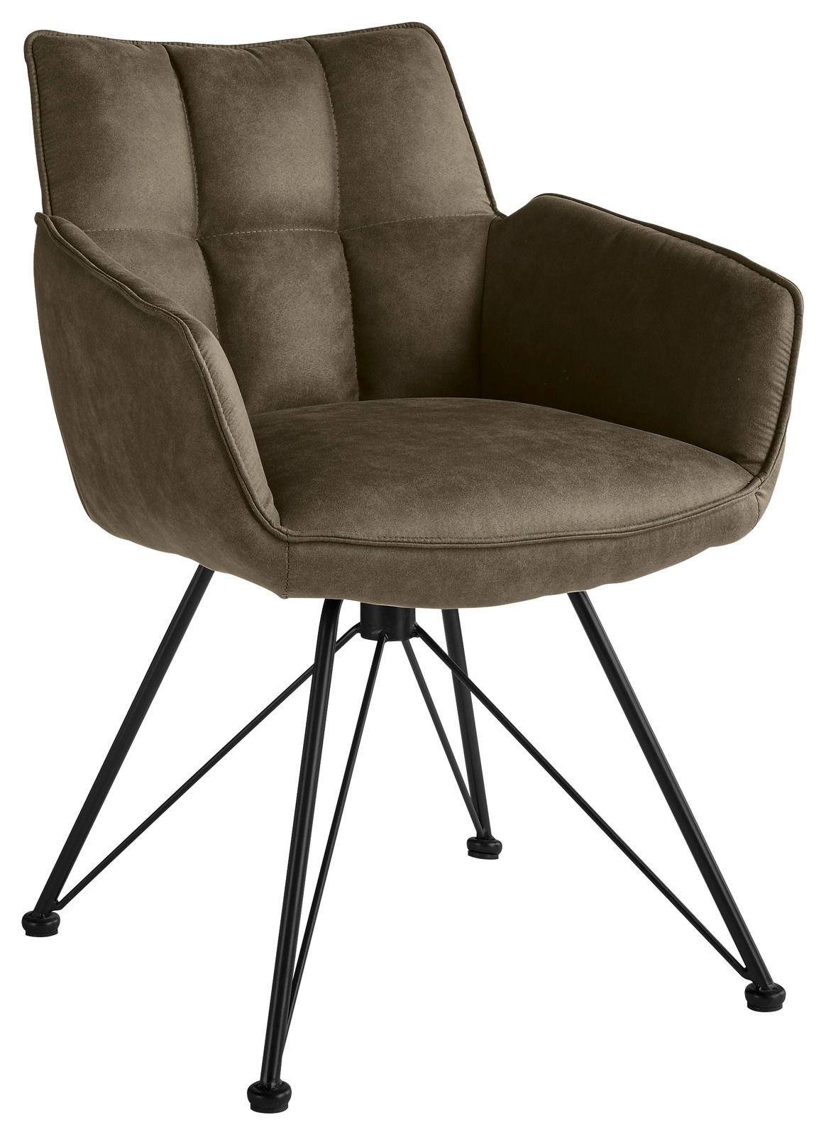 Set one by Musterring Fauteuil FRISCO Moderner Armlehnstuhl mit olivgrünem Stoffbezug und schwarzen Metallbeinen, seitliche Perspektive