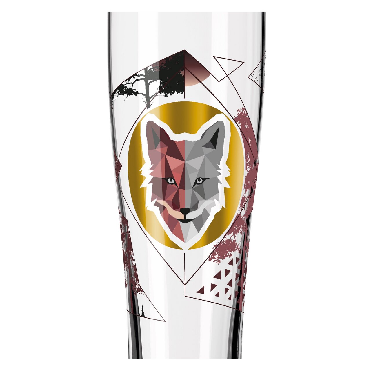 Weizenglas mit geometrischem Wolfsmotiv, Vorderansicht