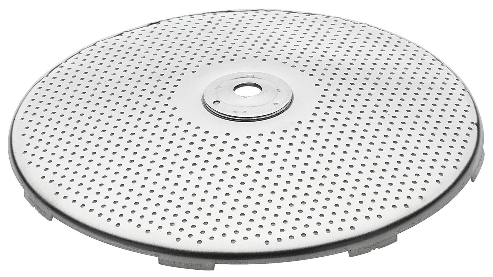 Runde, perforierte Metallscheibe aus der Vogelperspektive, verwendet in einem Passiergerät.