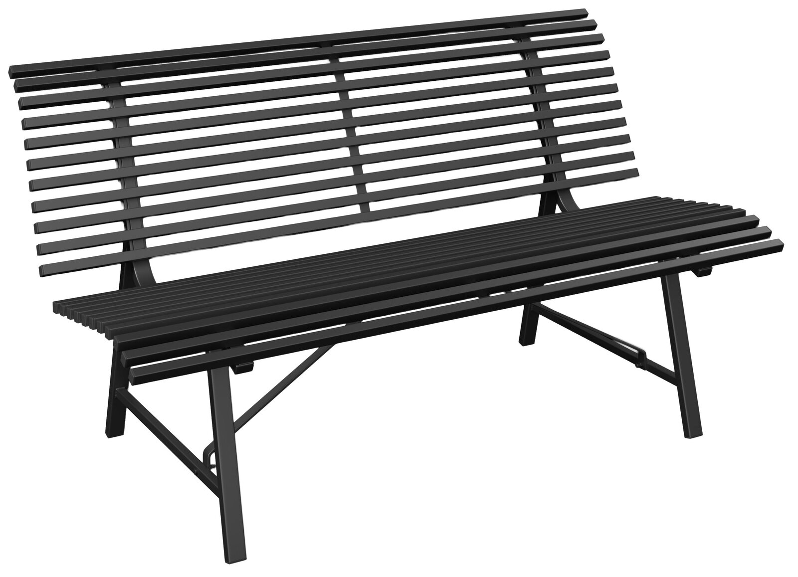 Ambia Garden Gartenbank ZWETL Schwarze Gartenbank aus Metall mit Lattenoptik, seitliche Perspektive