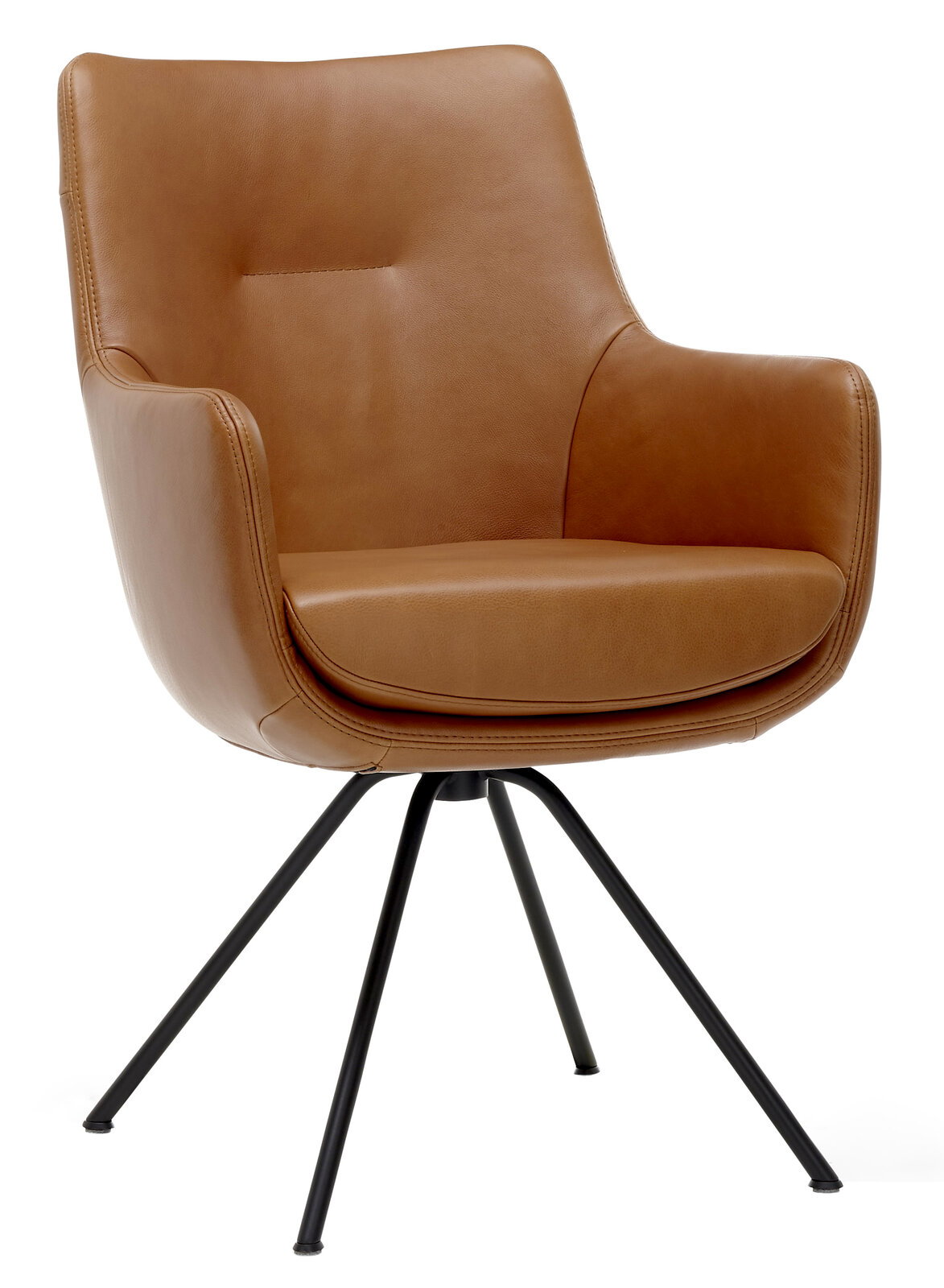 WK-Wohnen Sessel WK 722 Moderner brauner Ledersessel mit schwarzen Metallbeinen, seitliche Perspektive