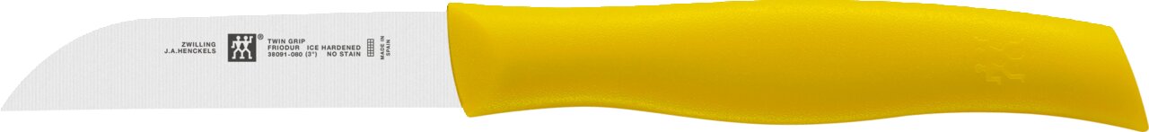 Gelbes Gemüsemesser Twin Grip mit gelbem Griff, seitliche Ansicht