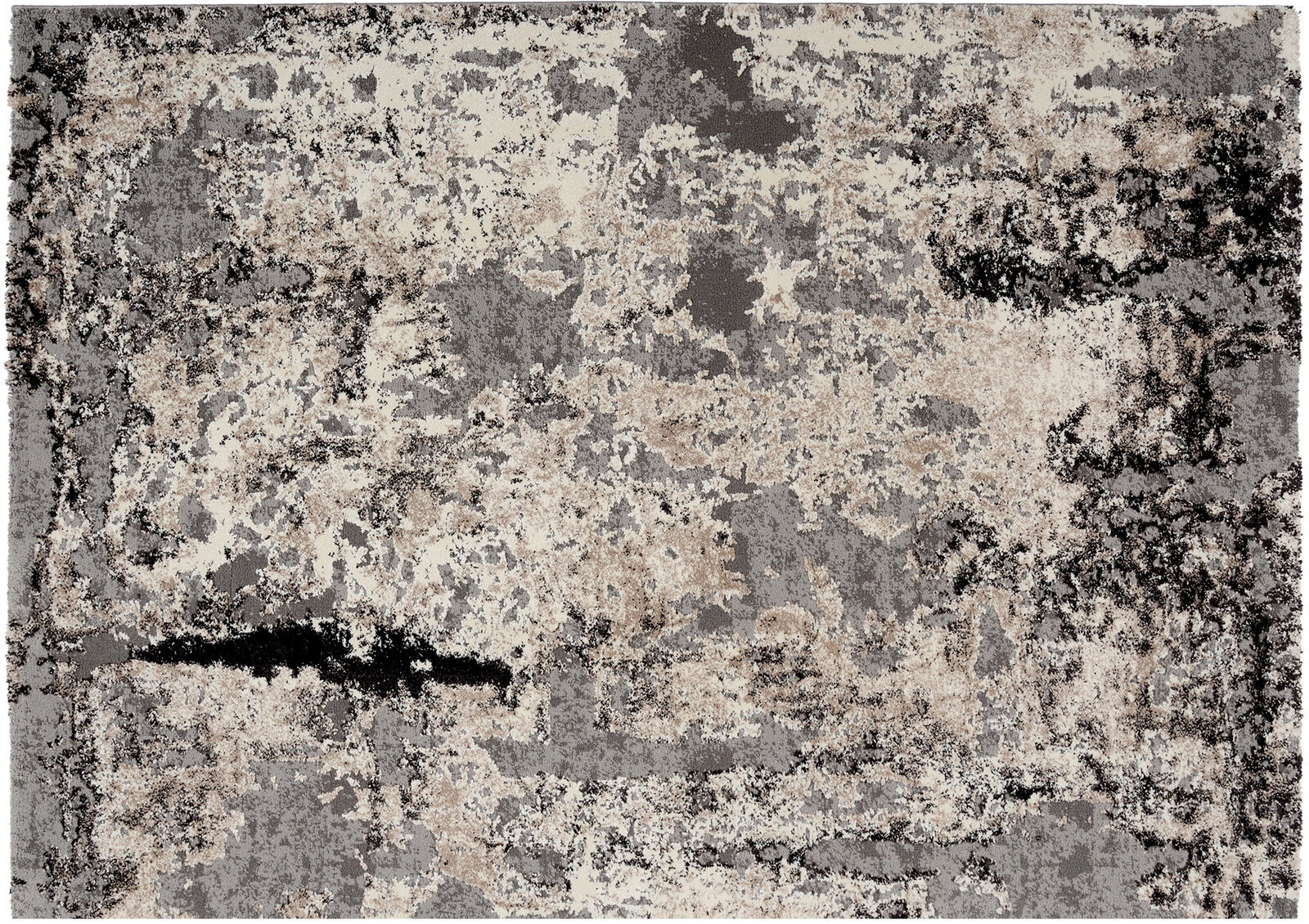 Designer Teppich mit abstraktem Muster in Grau- und Beigetönen, Draufsicht