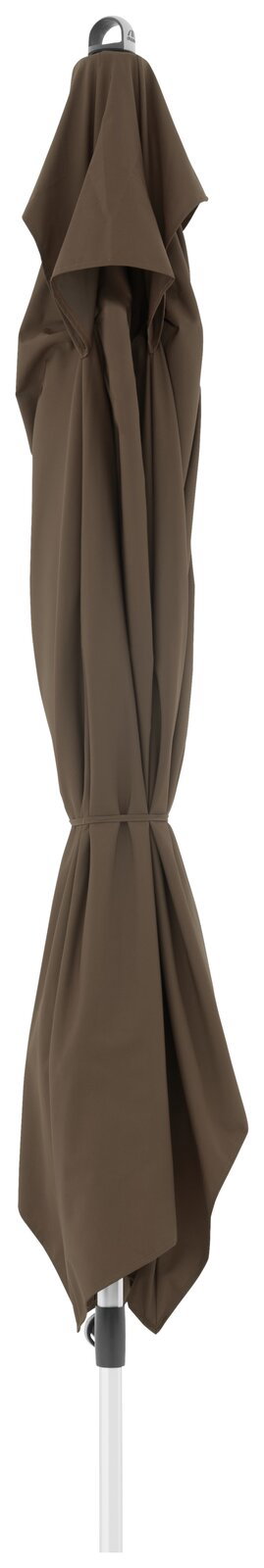 Geschlossener brauner Kurbelschirm aus seitlicher Perspektive