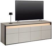TV-Lowboard in moderner Optik mit integriertem LED-Licht, seitliche Perspektive