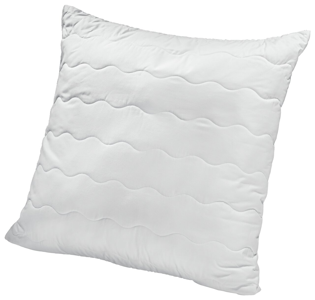 Sleeptex Kopfkissen LEVANTE Weißes Kopfkissen 80x80 cm mit wellenförmiger Steppung, schräg von vorne fotografiert.