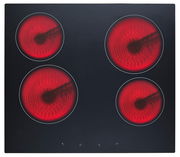 Glaskeramik-Kochfeld mit vier leuchtend roten Kochzonen, Draufsicht