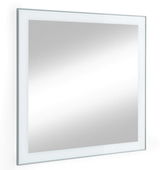 Moderner quadratischer Spiegel mit schmalem Rahmen, seitliche Perspektive