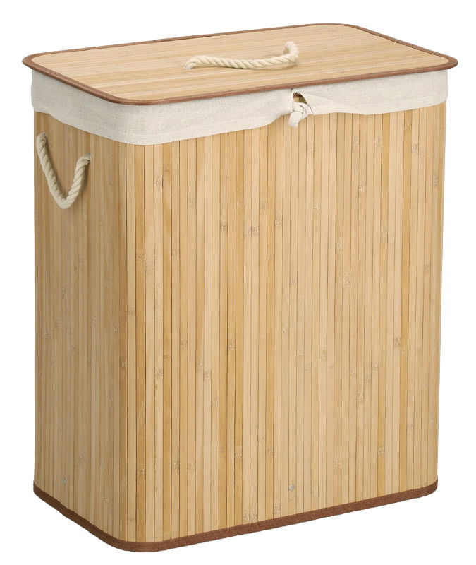 Zeller Present Wäschesammler 2-Fächer Wäschesammler aus Bambus mit zwei Fächern, seitliche Griffe, Ansicht von vorne
