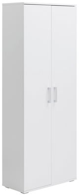 Weißer XL-Schuhschrank mit zwei Türen und silbernen Griffen, seitliche Perspektive