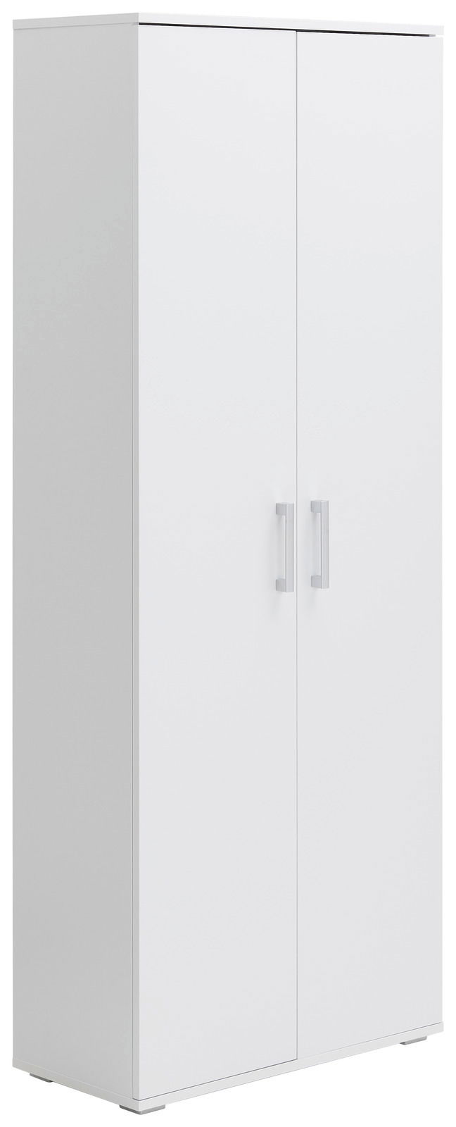 XORA XL-Schuhschrank ALEX Weißer XL-Schuhschrank mit zwei Türen und silbernen Griffen, seitliche Perspektive