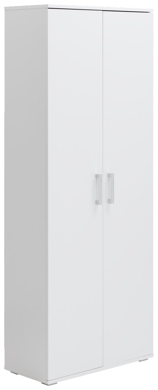 XORA XL-Schuhschrank ALEX Weißer XL-Schuhschrank mit zwei Türen und silbernen Griffen, seitliche Perspektive