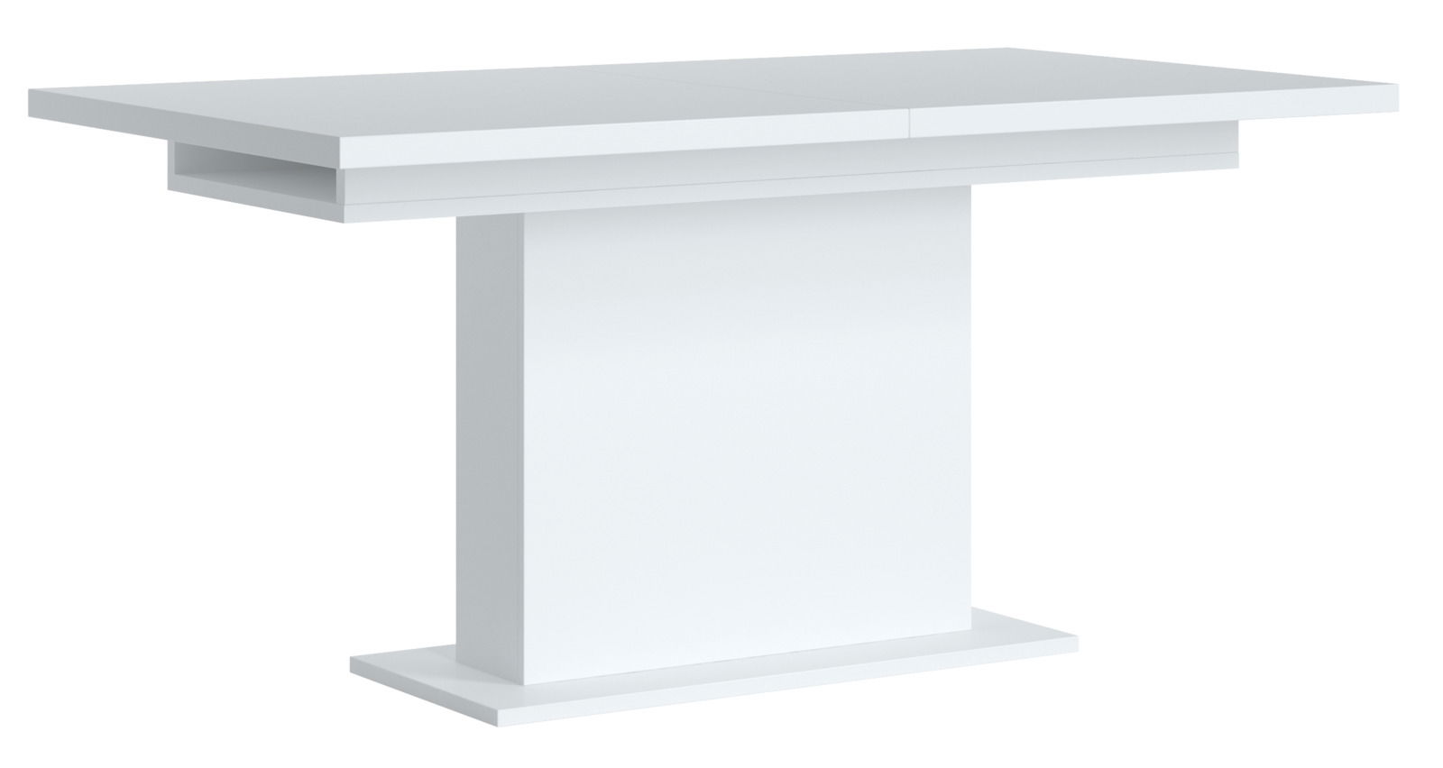 Z2 Esstisch CAMPANIA Moderner weißer Esstisch mit rechteckiger Tischplatte und zentralem Standfuß, seitliche Perspektive
