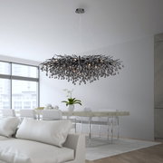 Moderner Kronleuchter ICICLE in einem eleganten Wohnzimmer, seitliche Perspektive