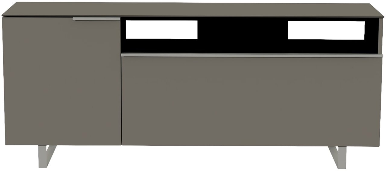 Moderano TV-Lowboard BORMIO Frontansicht eines modernen, grauen TV-Lowboards mit zwei Türen und offenen Fächern.