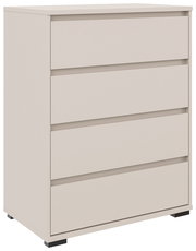 Hochkommode mit vier Schubladen in hellem Holz, seitliche Perspektive