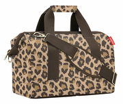 Leopardenmuster-Tasche mit braunen Trägern, seitliche Perspektive