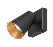 Schwarzer Strahler Sharp mit goldener Innenseite, seitliche Perspektive