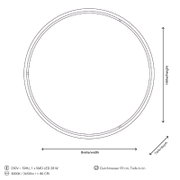 Runde LED-Deckenleuchte mit einem Durchmesser von 59 cm und einer Tiefe von 6 cm, dargestellt in einer Draufsicht. Die Leuchte hat eine Leistung von 28 W, eine Farbtemperatur von 3000K und eine Lichtstärke von 3650 Lumen.