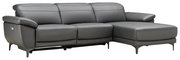 Graue Ledercouch mit Longchair, Perspektive von vorne links