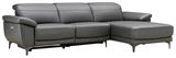 Graue Ledercouch mit Longchair, Perspektive von vorne links