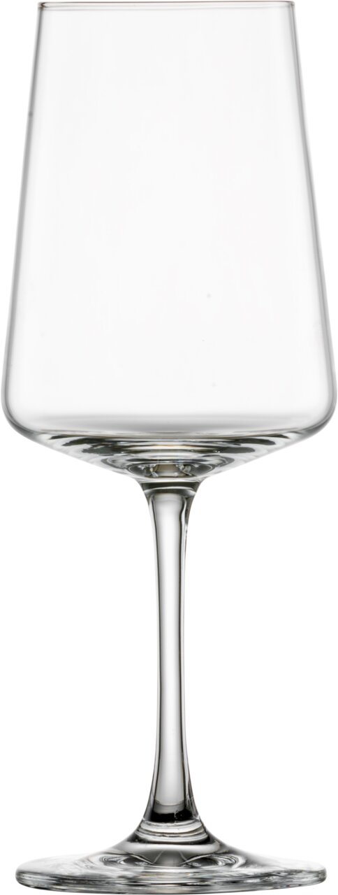 Witwijnglas van helder glas, hier vooraanzicht, met een elegante steel en een brede kelk.