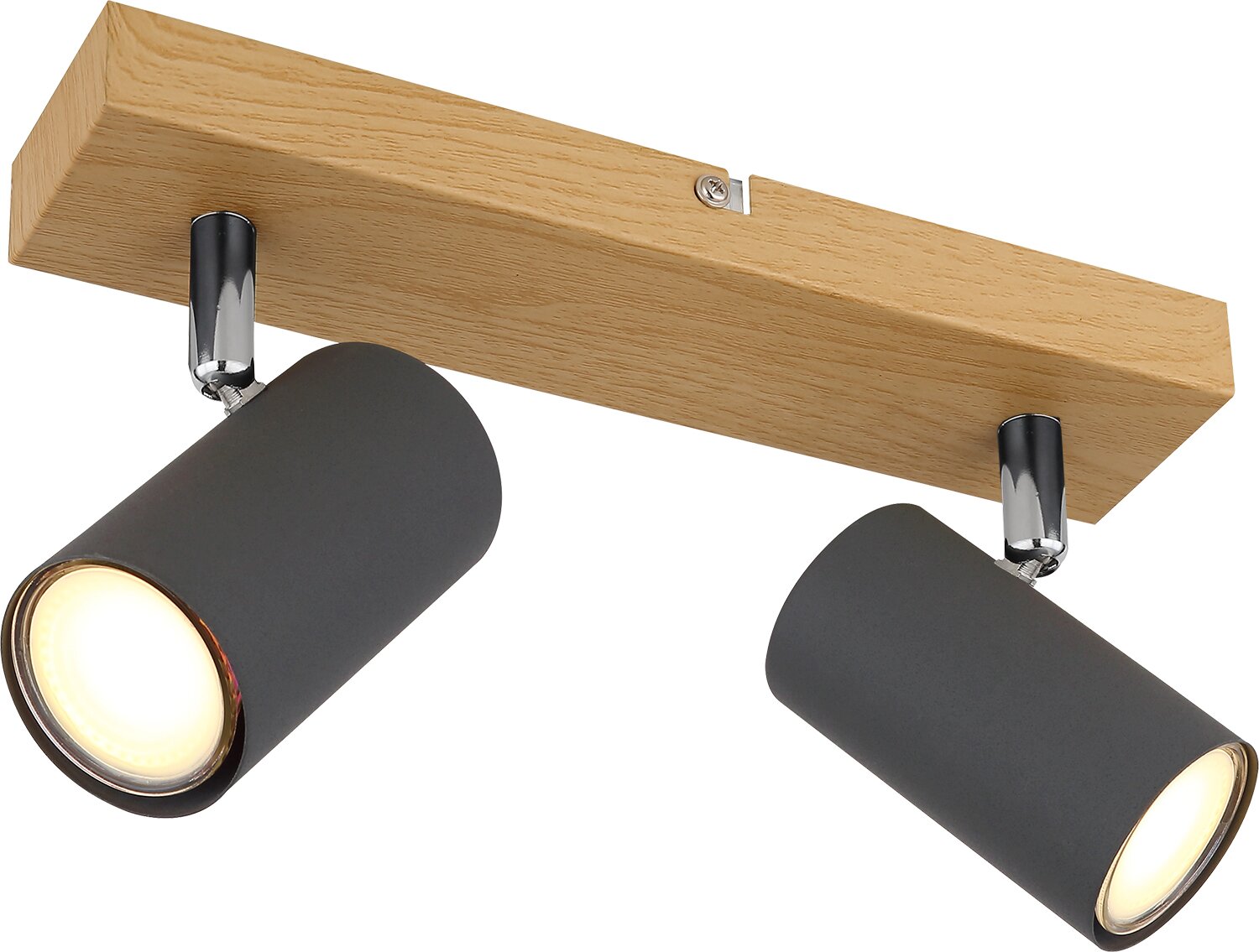 Globo Lighting Strahler 2-flg. ROBBY Zweiflammiger Strahler aus Metall in Graphit dunkel mit Holzhalterung, seitliche Perspektive