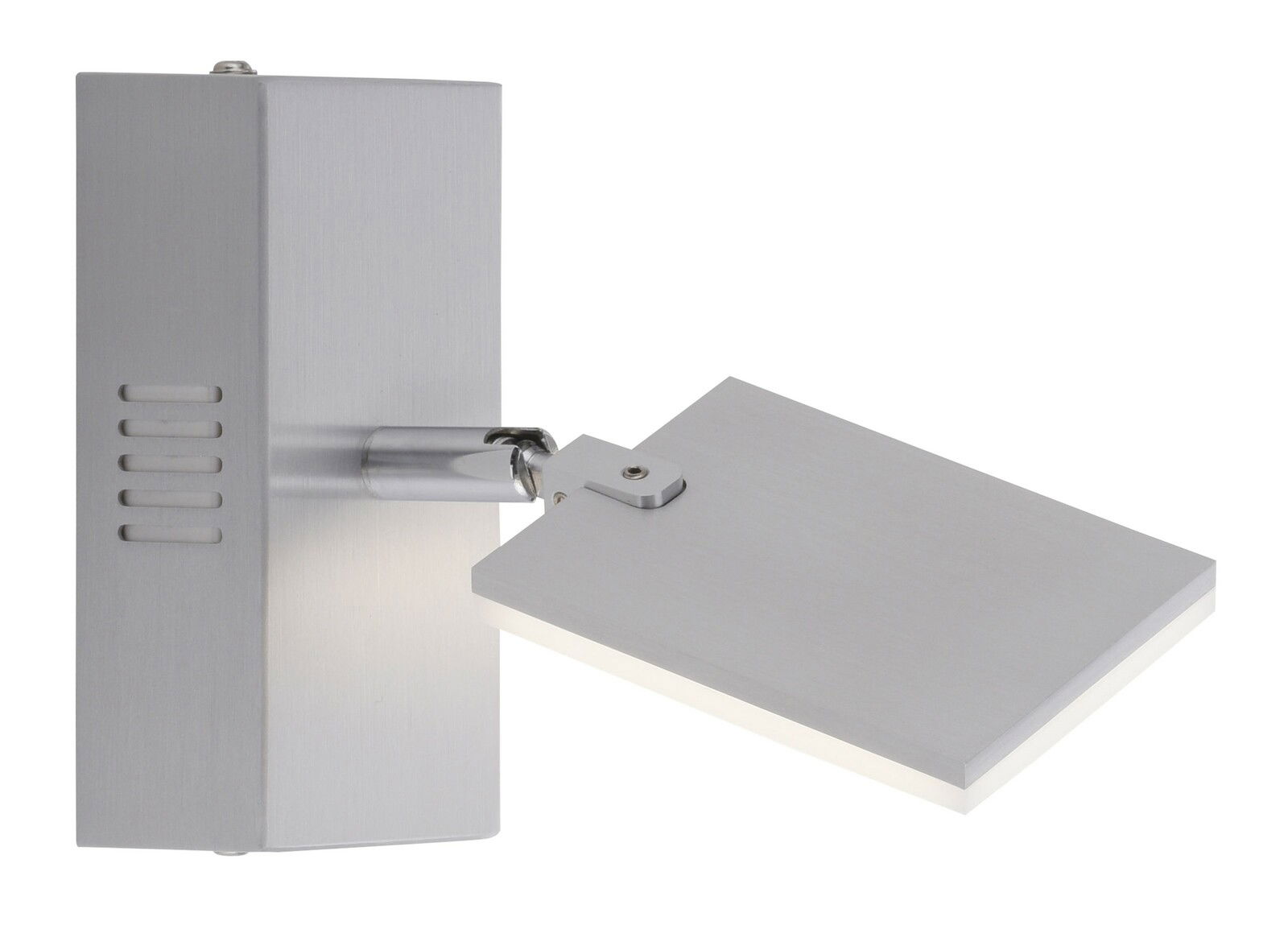 Moderne Wandleuchte aus Aluminium mit schwenkbarem Kopf, seitliche Perspektive