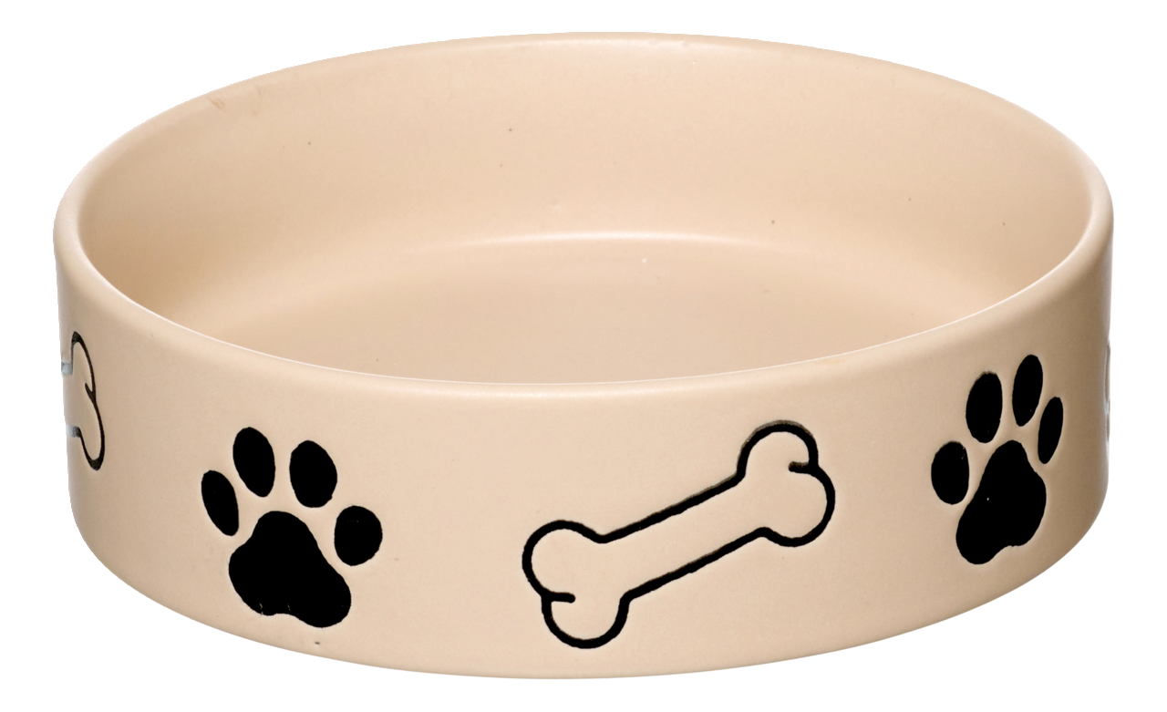 Ritzenhoff & Breker Napf 850ml Dog MIKA Beige Hundenapf mit schwarzen Pfotenabdrücken und Knochenmotiven, seitliche Perspektive