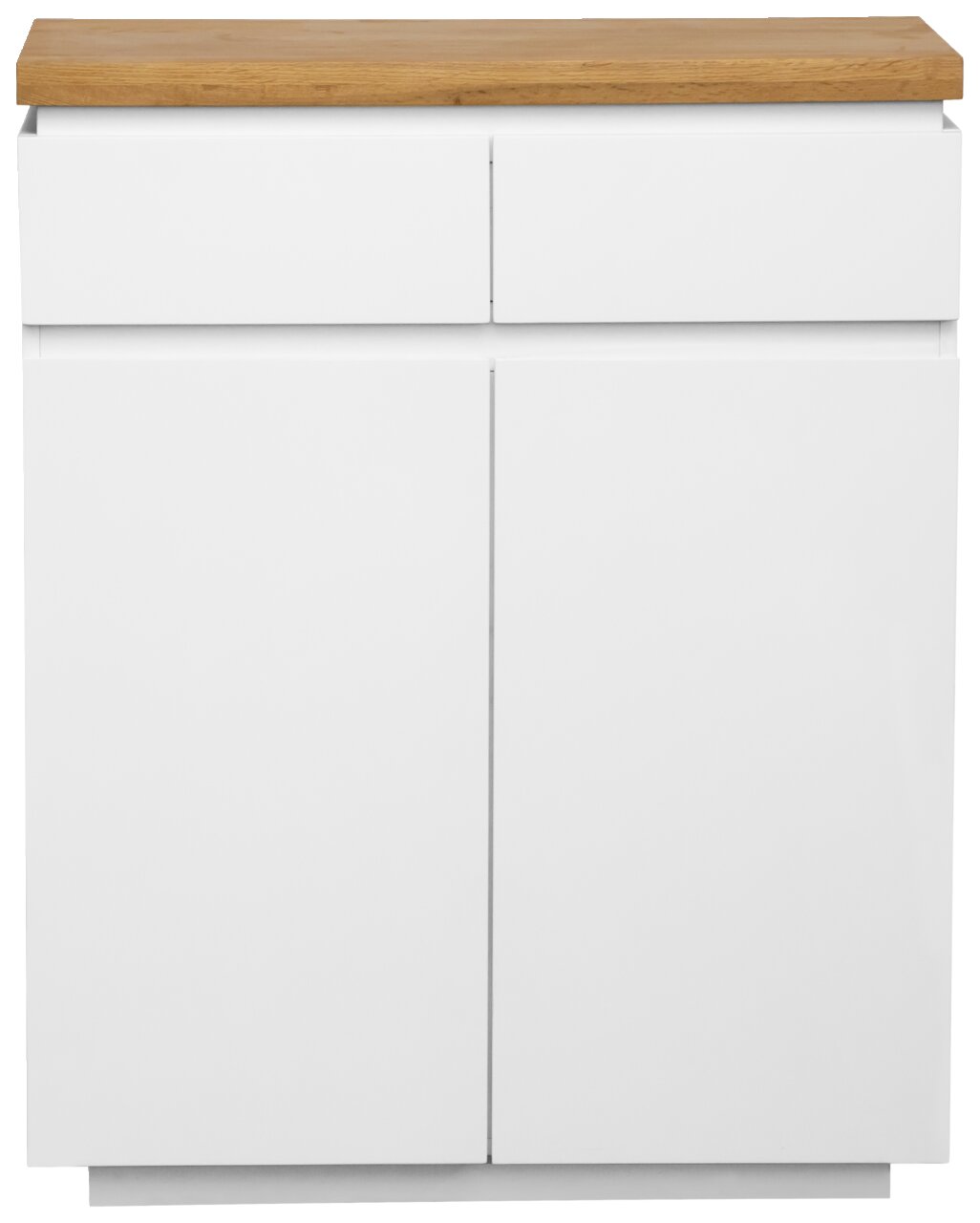 Novel Schuhschrank DALTON Moderner weißer Schuhschrank mit zwei Schubladen und Holzplatte, Frontalansicht