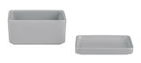 Graue Butterdose PILAR aus Keramik, bestehend aus einer rechteckigen Schale und einem passenden Deckel, seitliche Perspektive